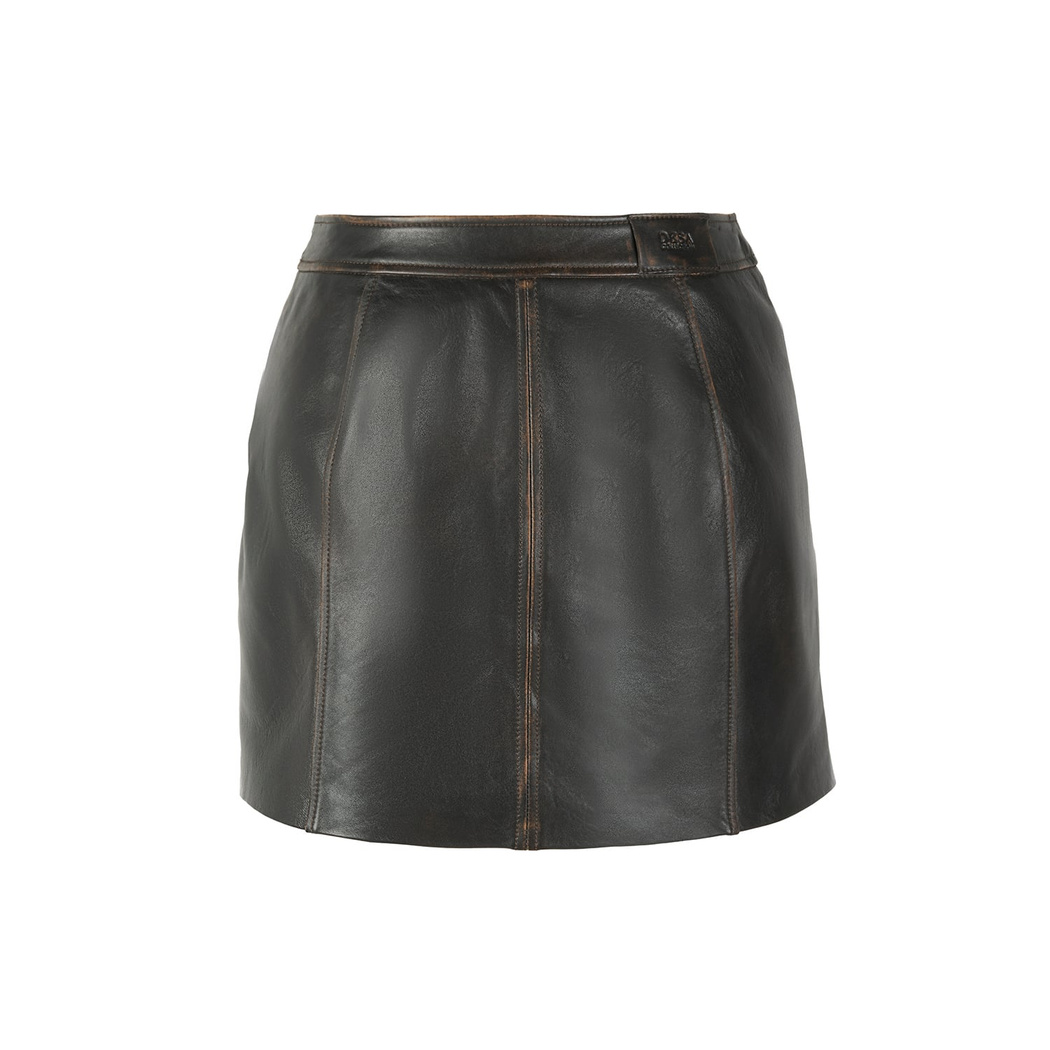 Beonica Siyah Kadın Vintage Deri Etek