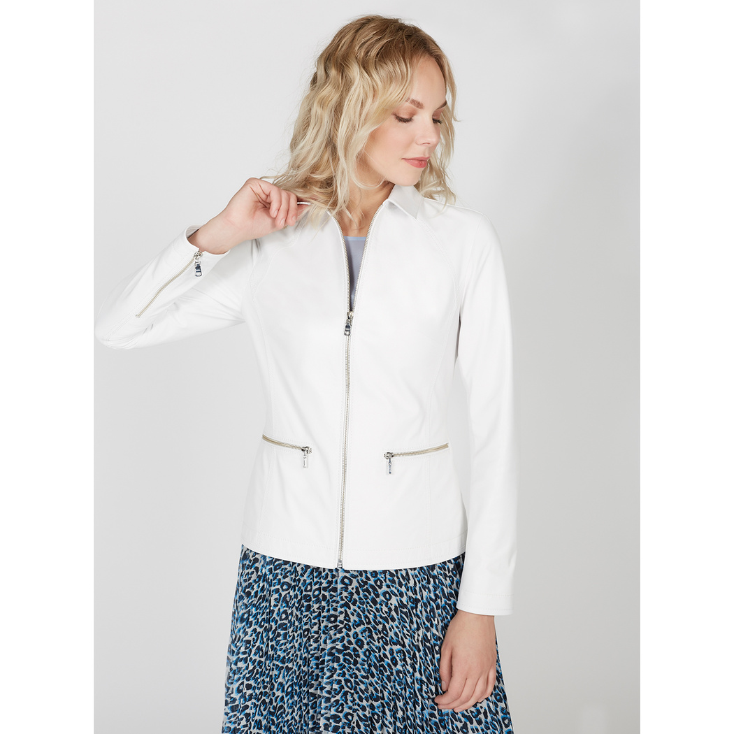 Beyaz Alda Kadın Deri Ceket