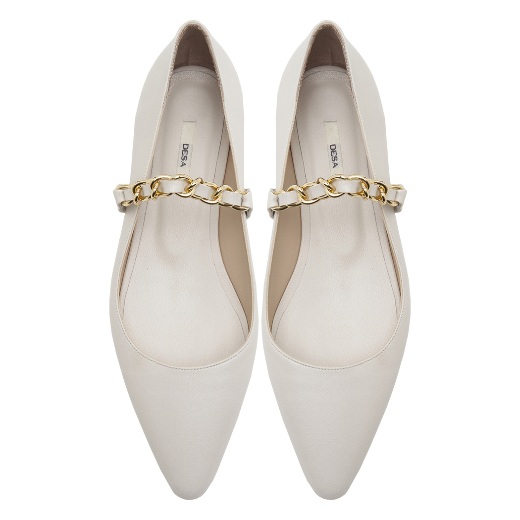 Beyaz Fiori Kadın Deri Babet