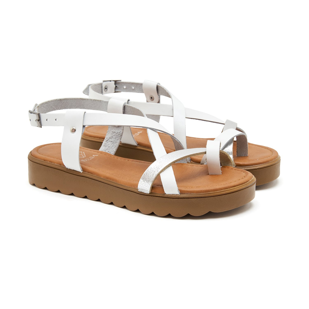Beyaz Hesper Kadın Deri Sandalet