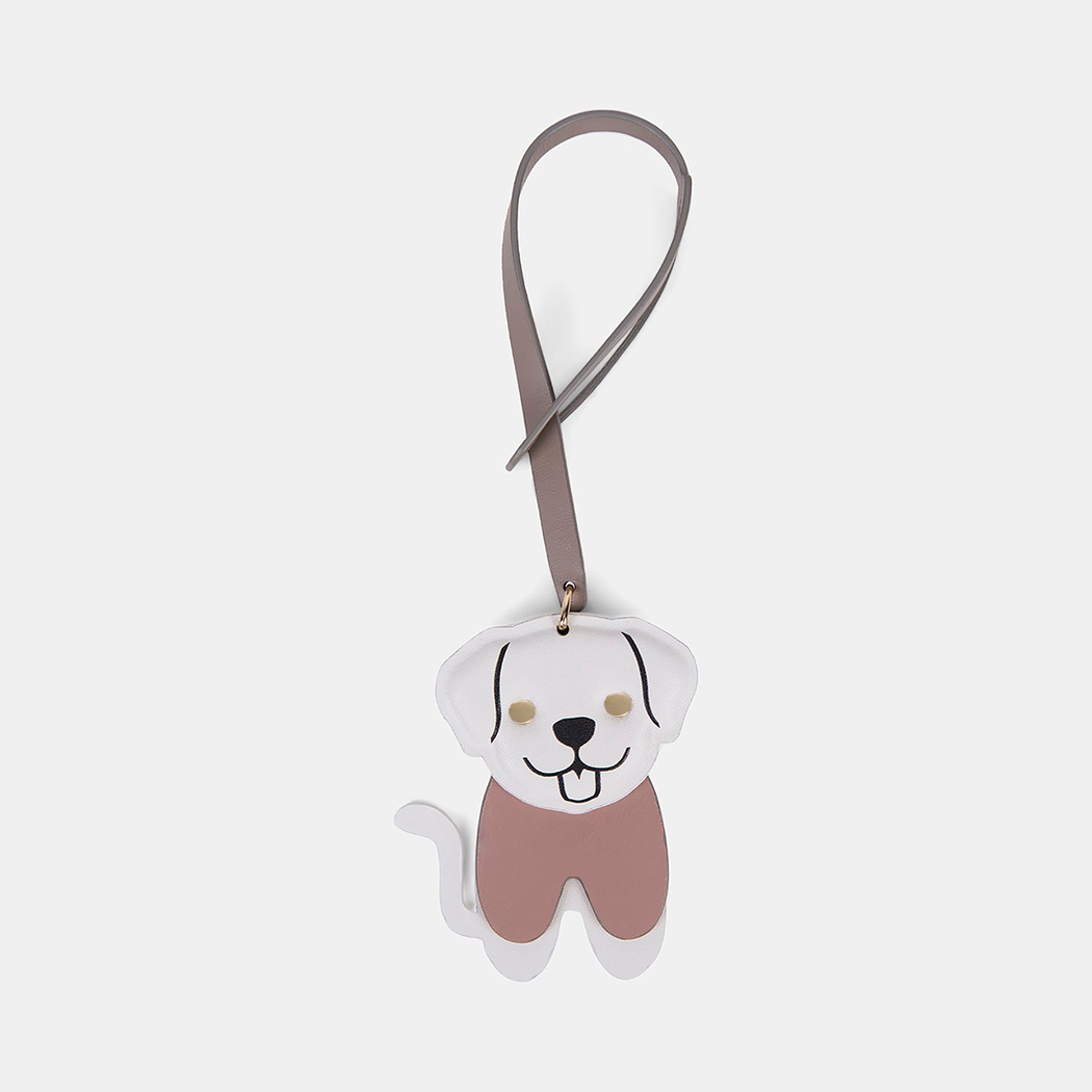 Beyaz Köpek Figürlü Deri Charm