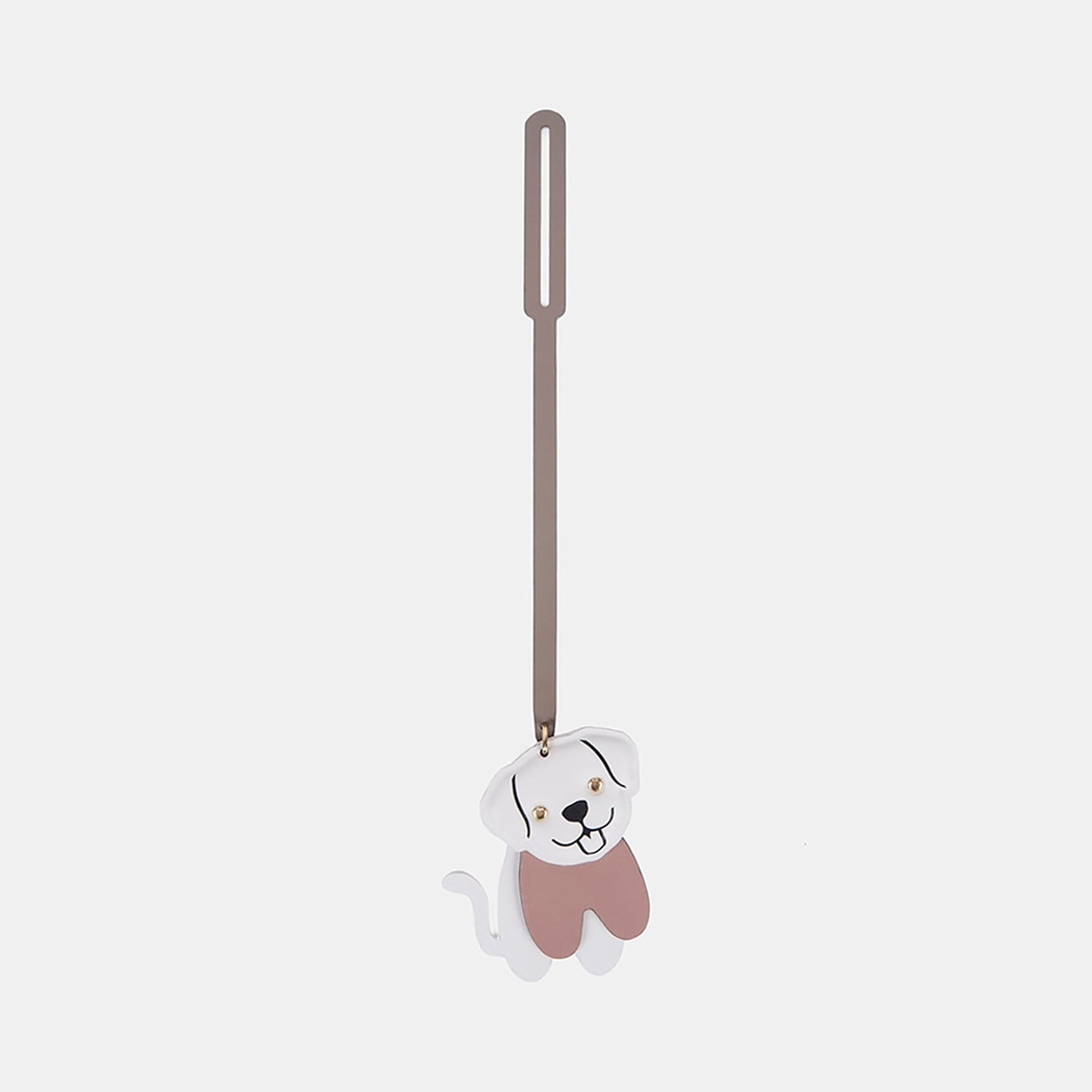 Beyaz Köpek Figürlü Deri Charm