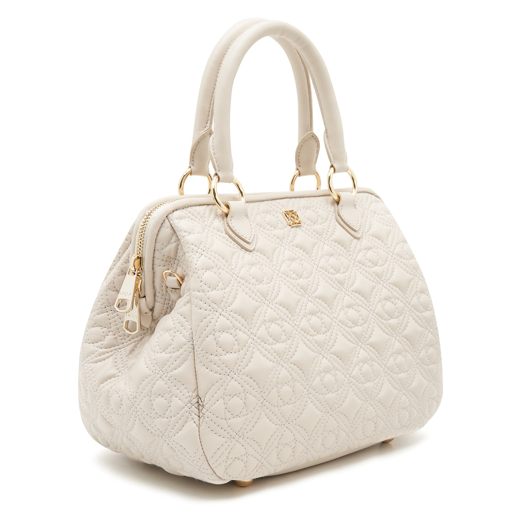 Beyaz Lisa Kadın Kapitone Deri El Çantası