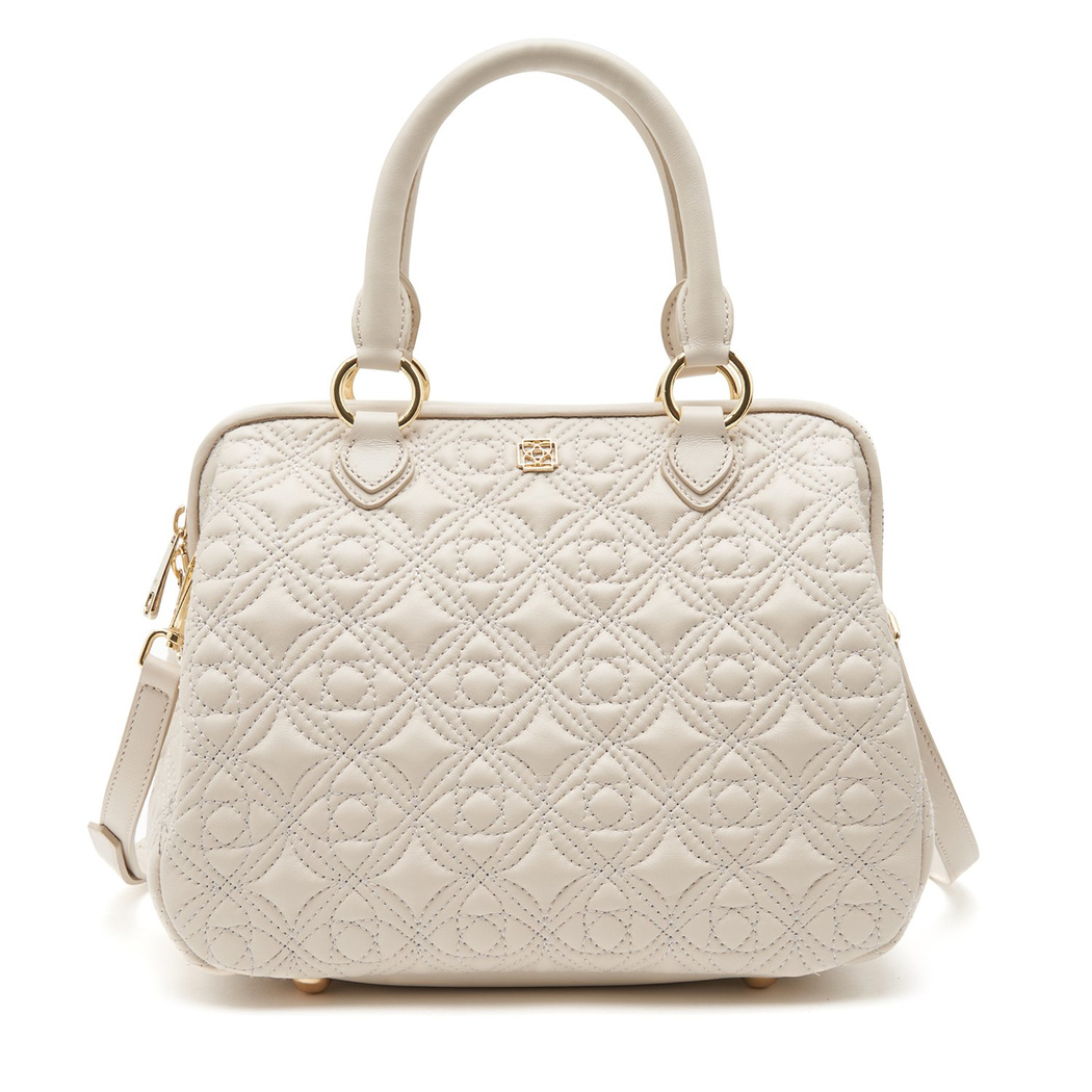 Beyaz Lisa Kadın Kapitone Deri El Çantası