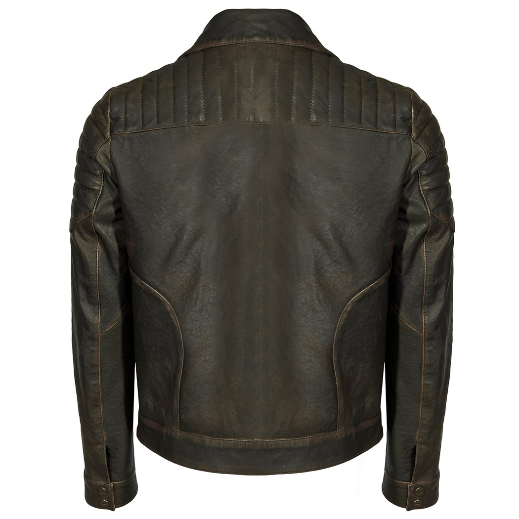 Bill Kahve Erkek Biker Deri Mont