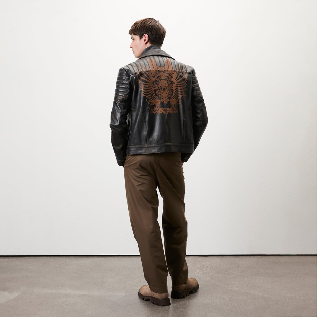 Bill Kahve Erkek Kartallı Vintage Biker Deri Mont