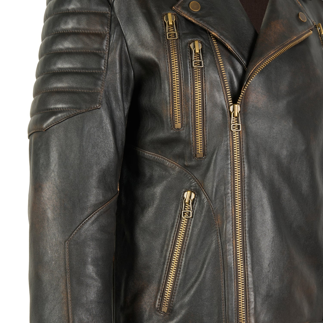 Bill Kahve Erkek Kartallı Vintage Biker Deri Mont