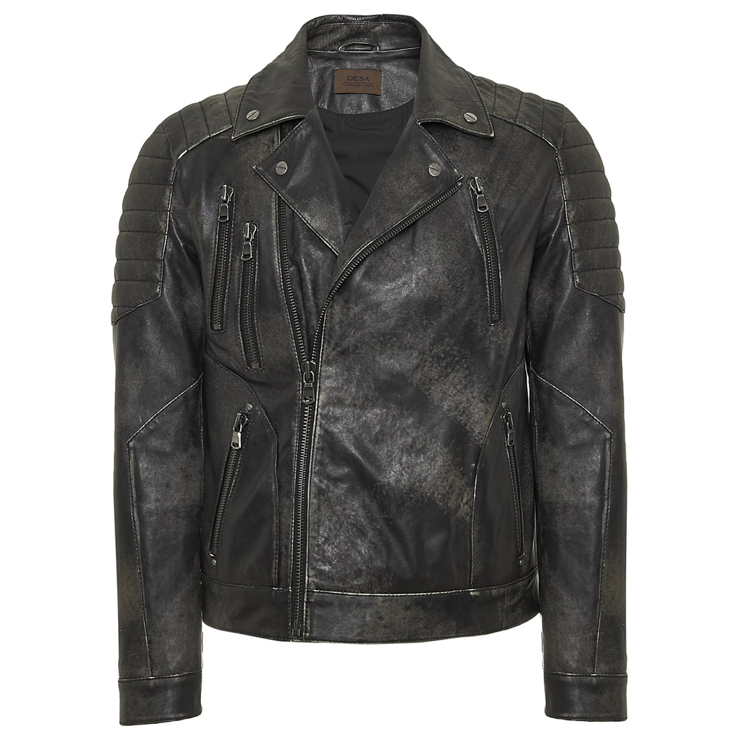 Bill Siyah Erkek Biker Deri Mont