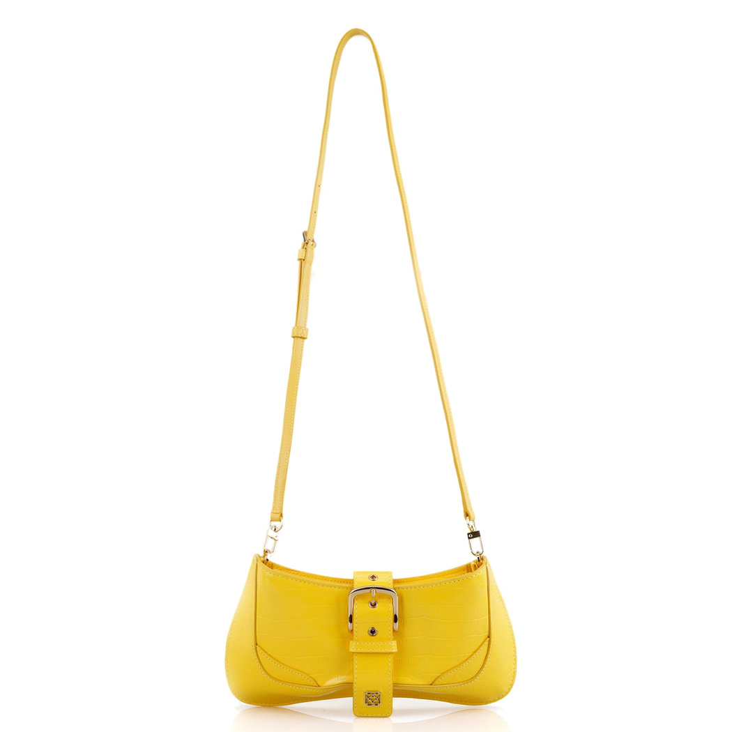 Blatt Sarı Kadın Kroko Baskılı Deri Omuz Çantası