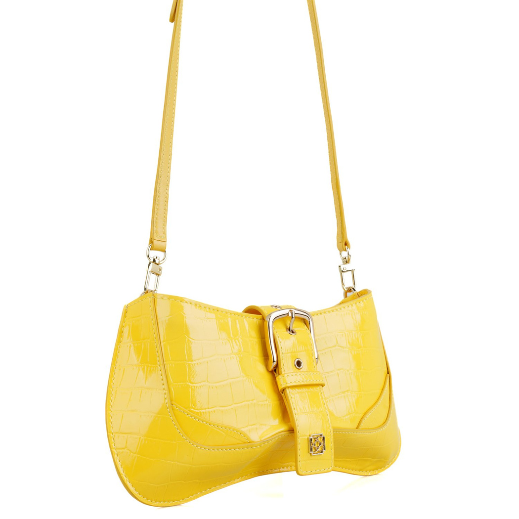 Blatt Sarı Kadın Kroko Baskılı Deri Omuz Çantası