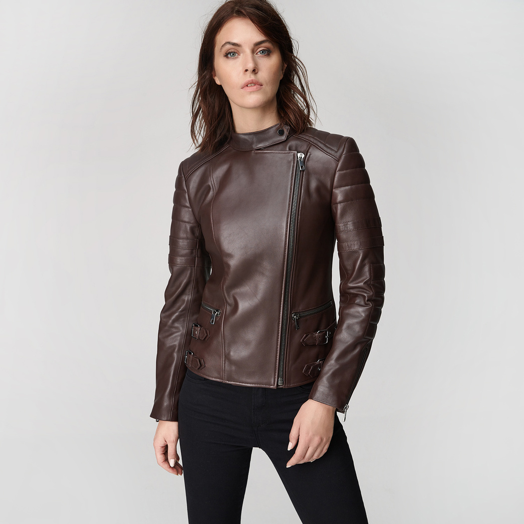 Bordo Emesta Kadın Deri Ceket