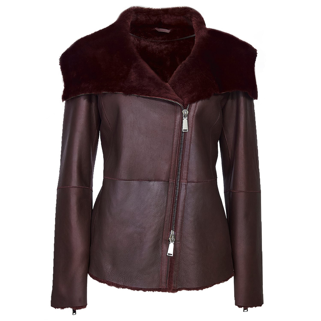 Bordo Lucia Kadın Kısa Kürk Kaban