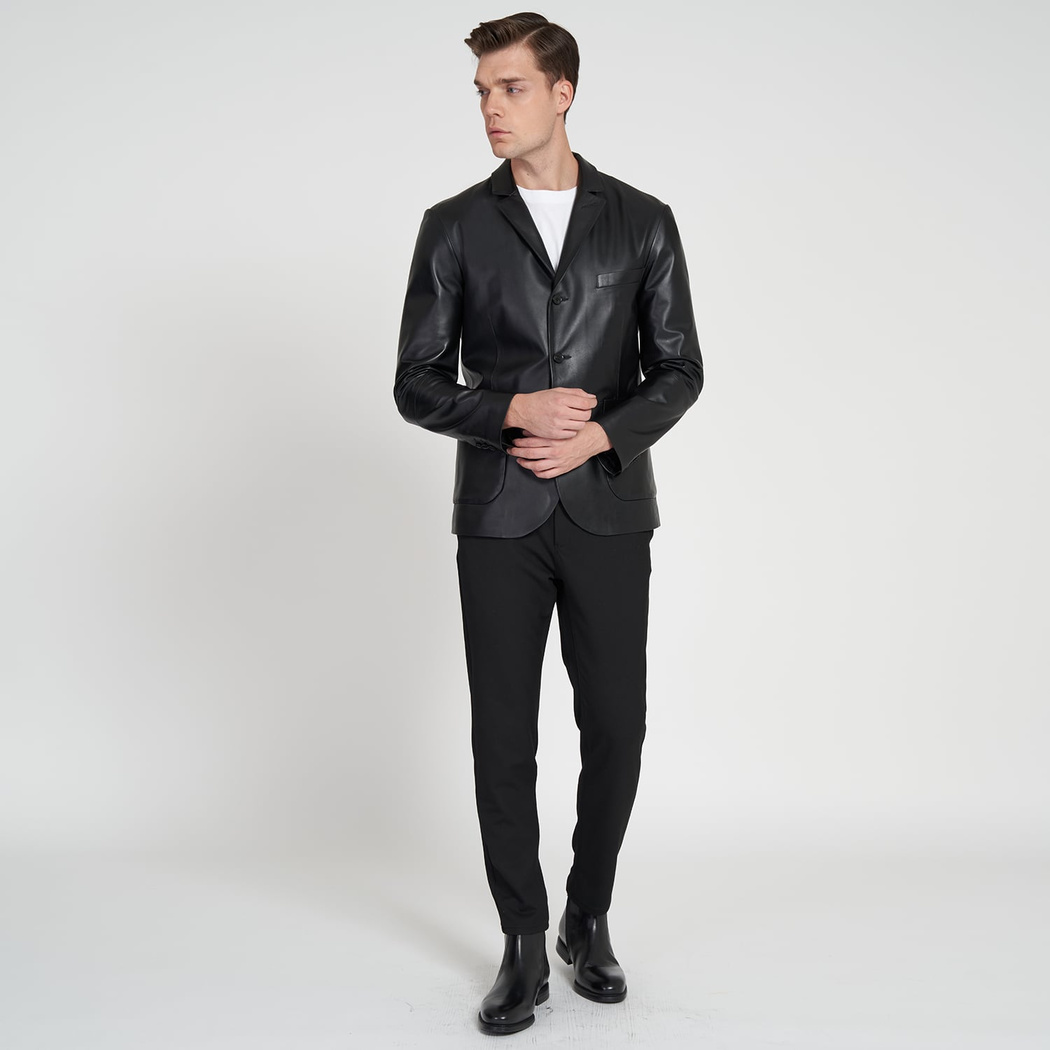 Bradley Siyah Erkek Deri Blazer Ceket 