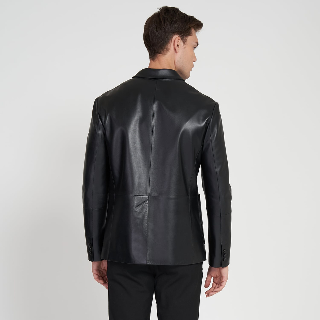 Bradley Siyah Erkek Deri Blazer Ceket 