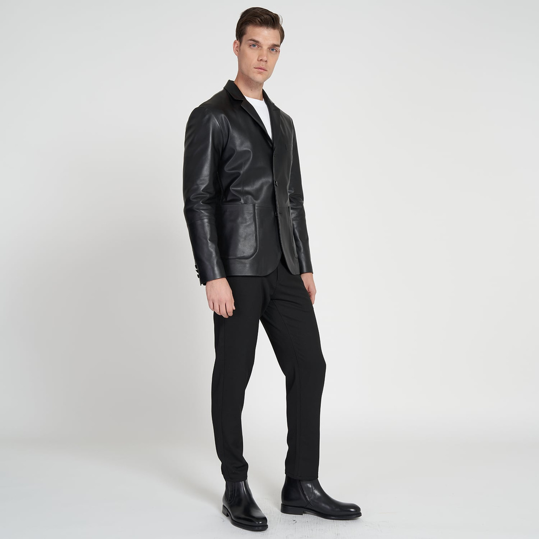 Bradley Siyah Erkek Deri Blazer Ceket 