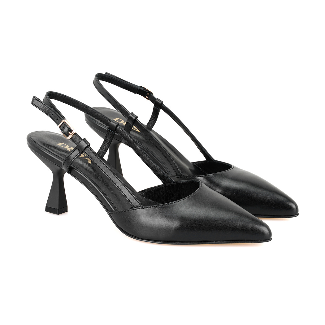 Brandie Siyah Kadın Ayarlanabilir Tokalı Topuklu Deri Abiye