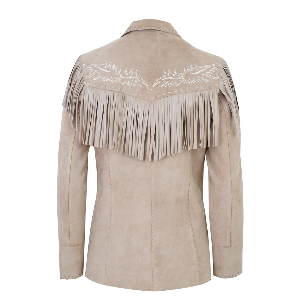 Breahne Bej Kadın Püsküllü Western Deri Ceket