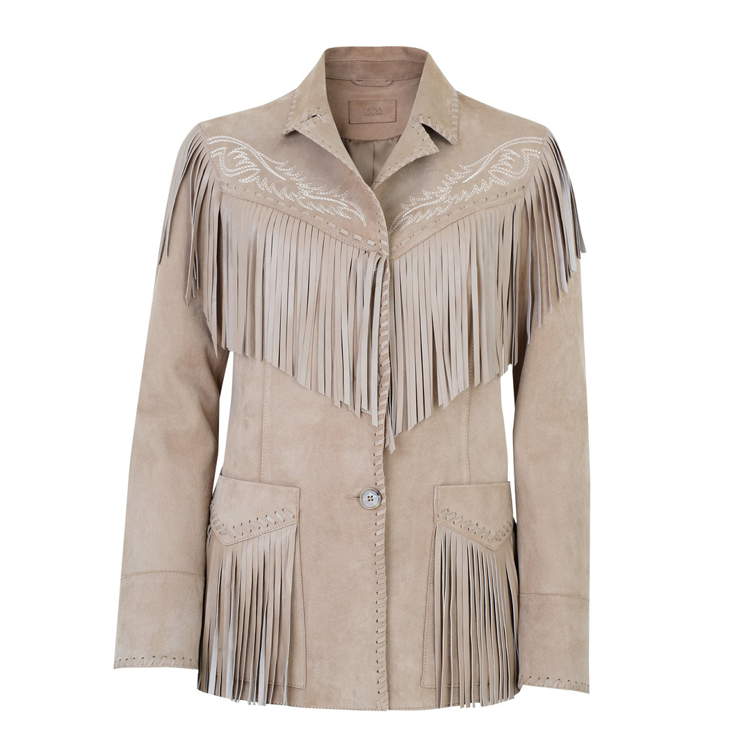 Breahne Bej Kadın Püsküllü Western Deri Ceket
