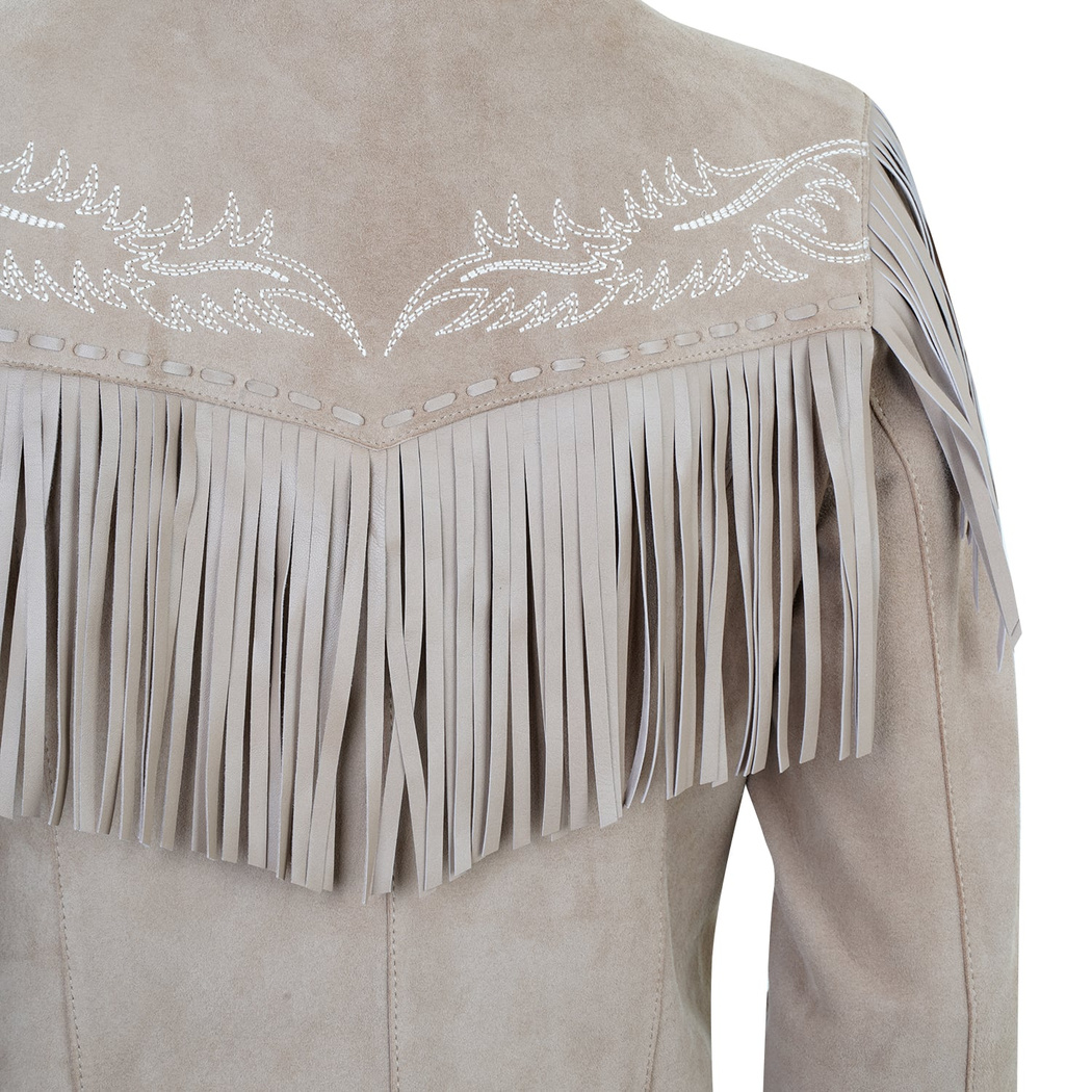 Breahne Bej Kadın Püsküllü Western Deri Ceket