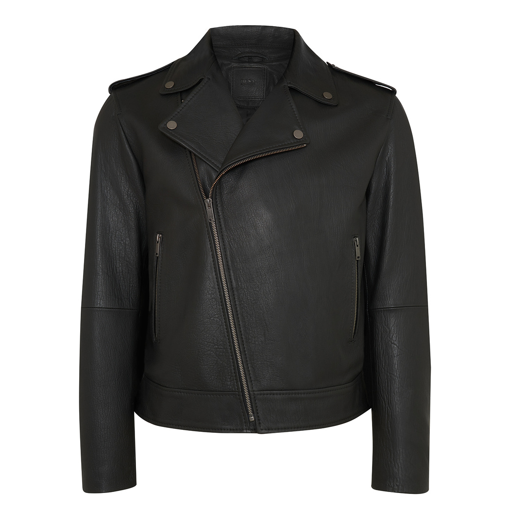 Bryan Siyah Erkek Kapüşonlu Deri Biker Ceket