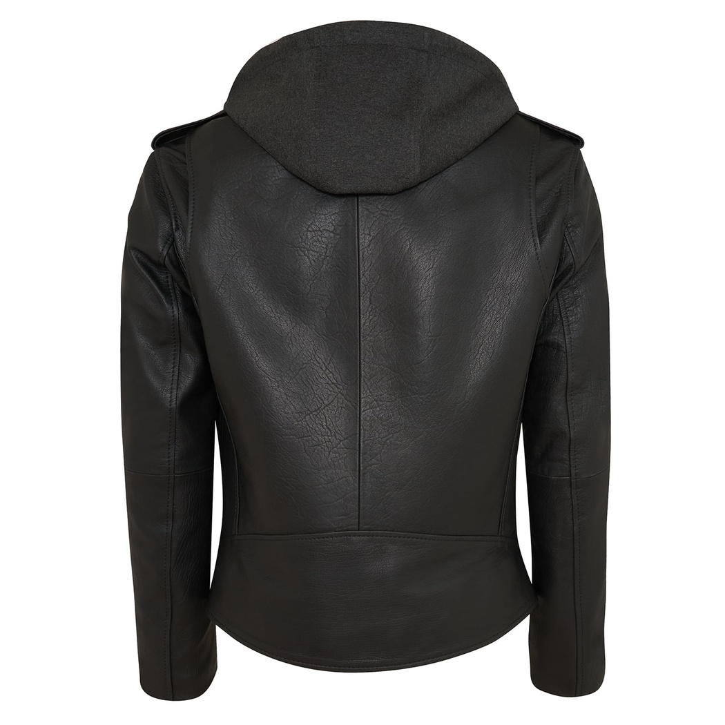 Bryan Siyah Erkek Kapüşonlu Deri Biker Ceket