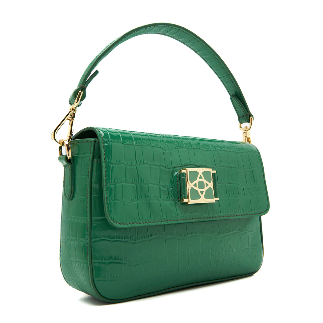 Bscene Yeşil Kadın Kroko Baskılı Deri Omuz Çantası
