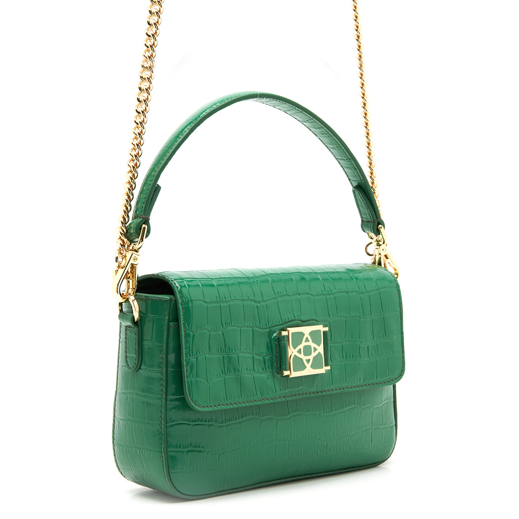 Bscene Yeşil Kadın Kroko Baskılı Deri Omuz Çantası