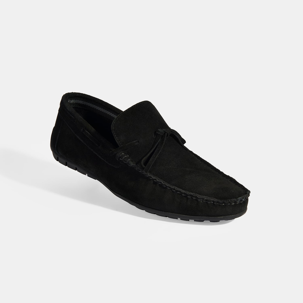 Calandra Siyah Erkek Bağcık Detaylı Slip-On Süet Loafer