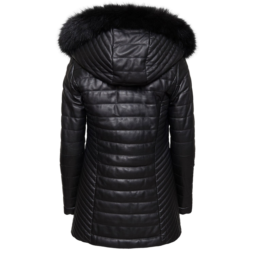 Cambio Kadın Kürk Kapüşonlu Deri Mont