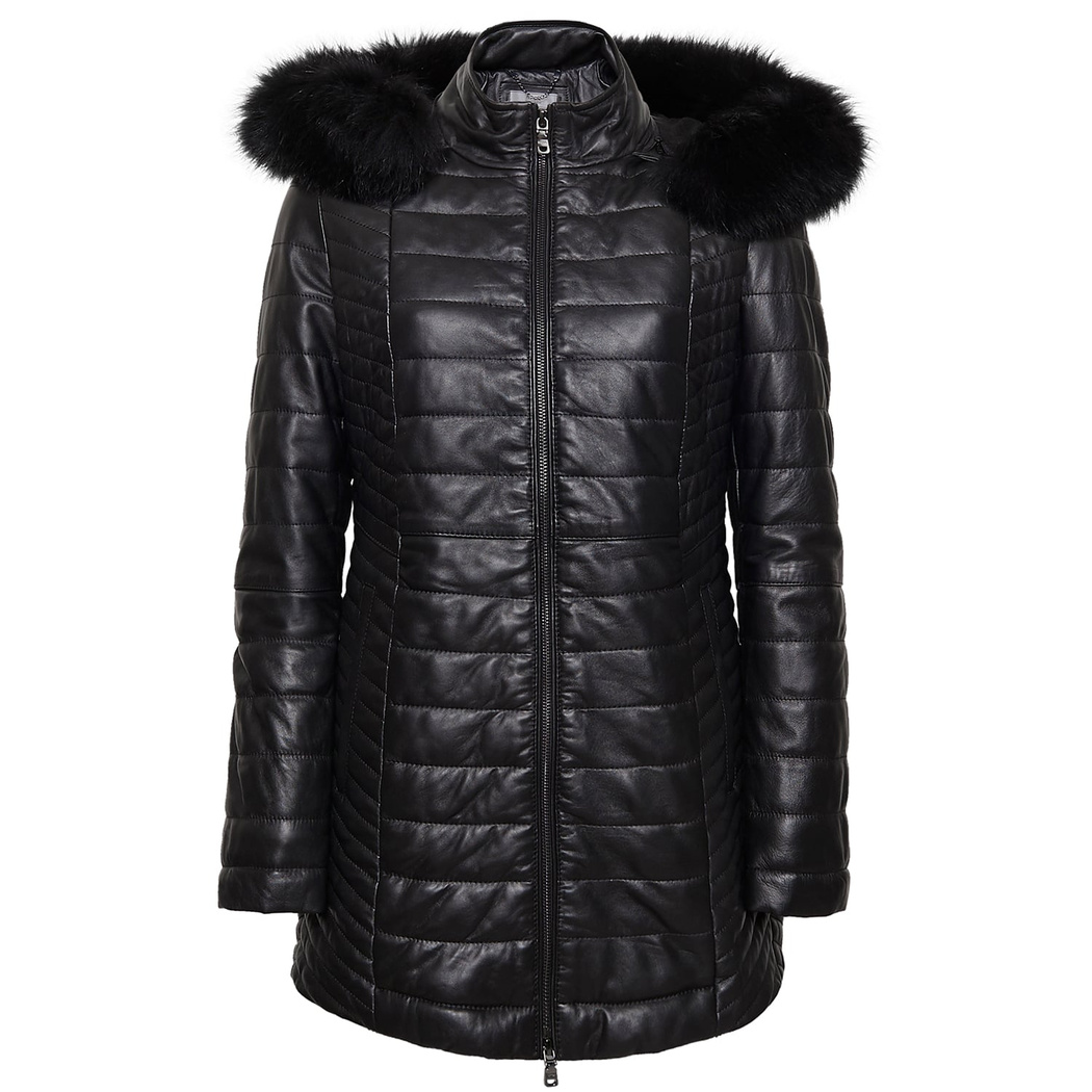 Cambio Kadın Kürk Kapüşonlu Deri Mont