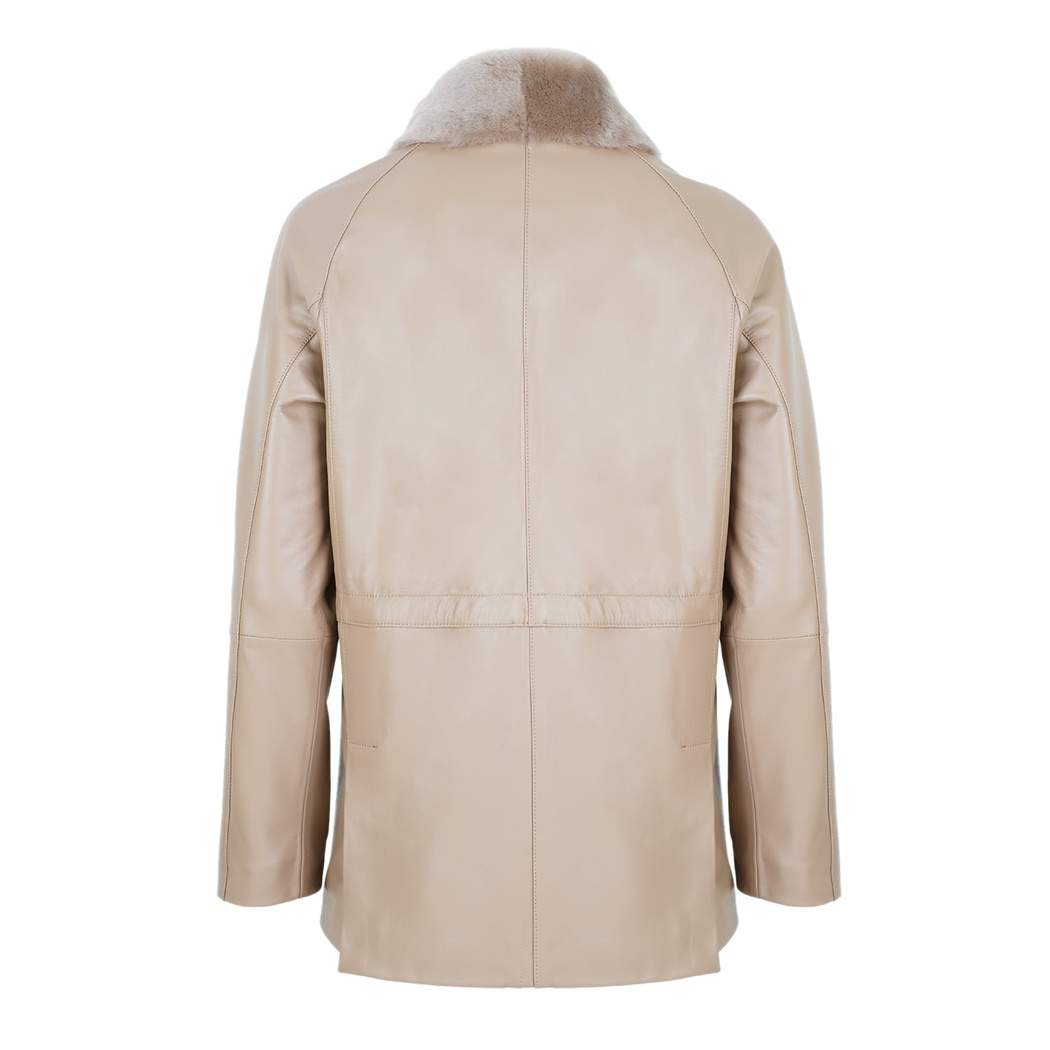 Caralynn Bej Kadın Kürk Yakalı Deri Mont