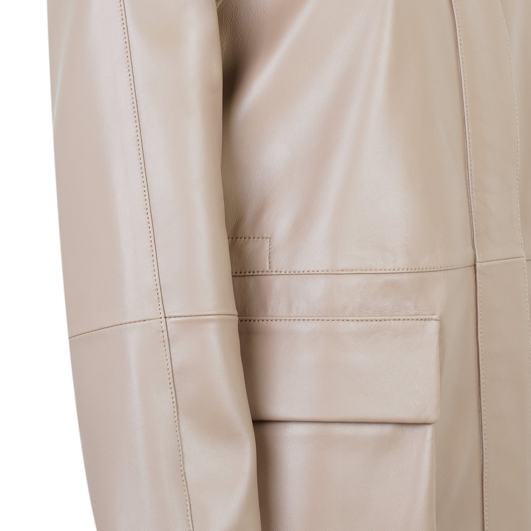 Caralynn Bej Kadın Kürk Yakalı Deri Mont