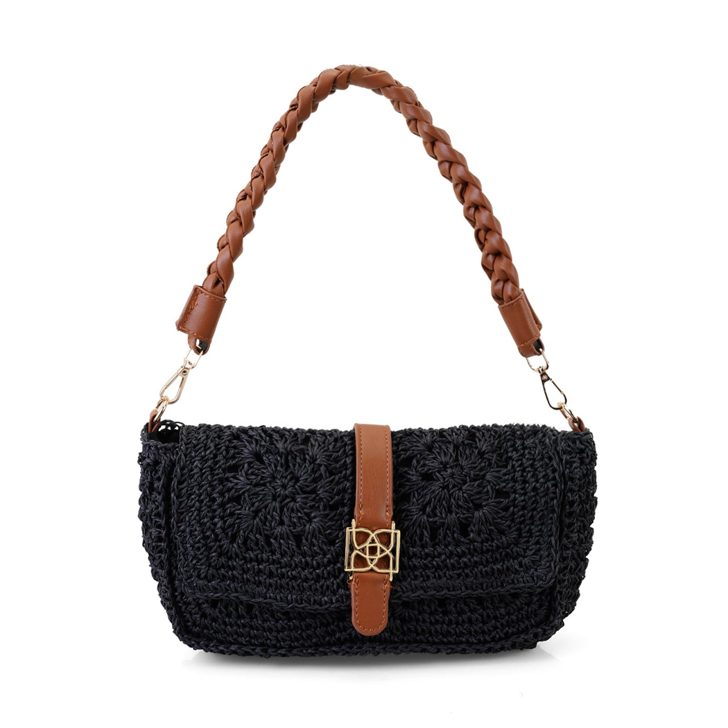 Carlie Siyah Kadın Hasır Omuz Çantası