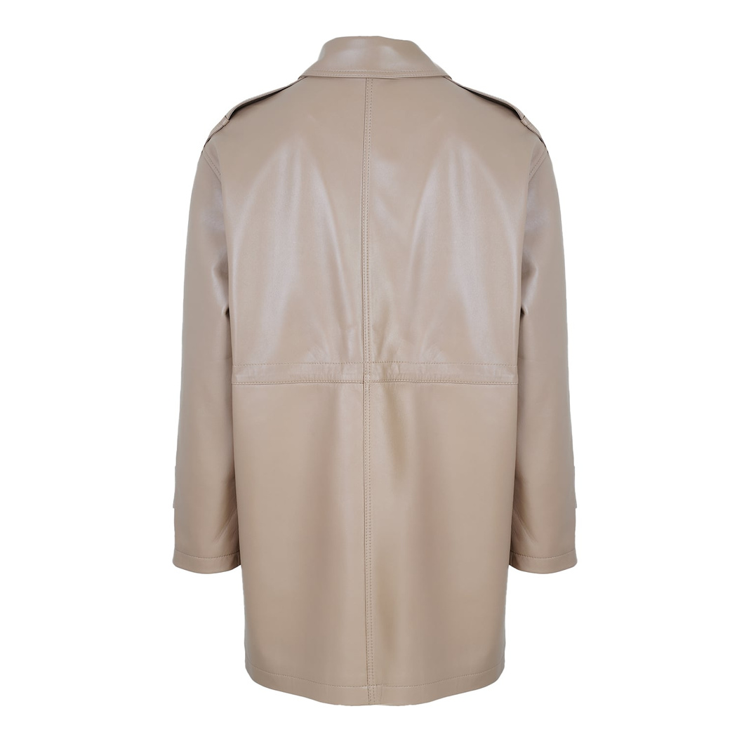 Carlynda Bej Kadın Deri Oversize Pardösü