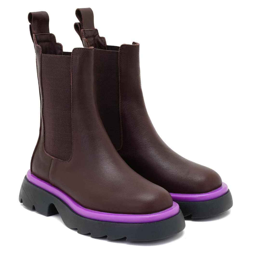 Carmen Kahve Kadın Yandan Lastikli Deri Chelsea Bot