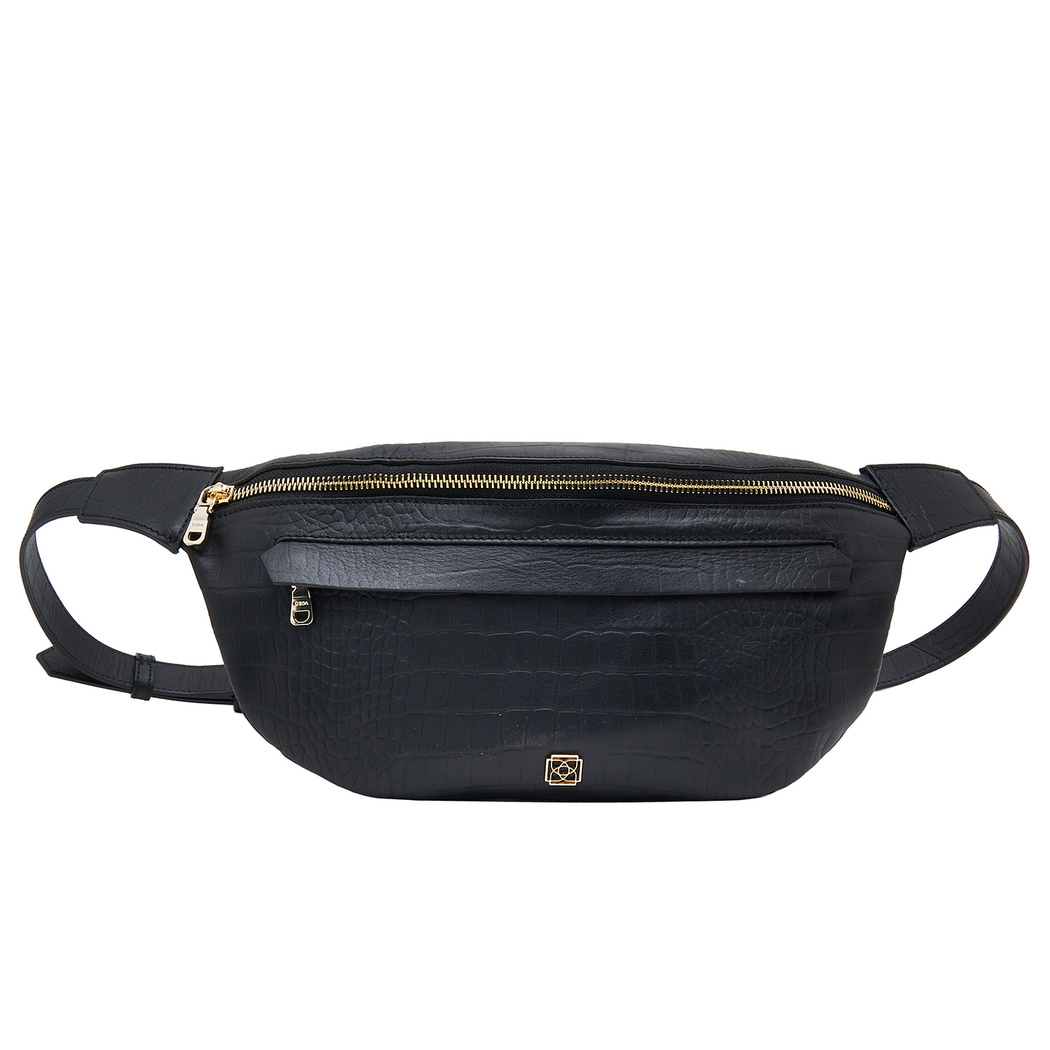 Carol Siyah Kadın Kroko Baskılı Deri Bel Çantası