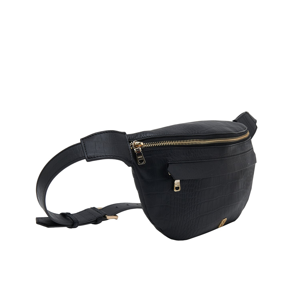 Carol Siyah Kadın Kroko Baskılı Deri Bel Çantası