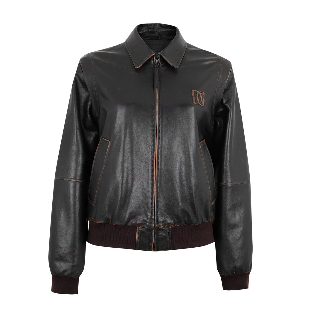 Channery Siyah Kadın Vintage Deri Ceket