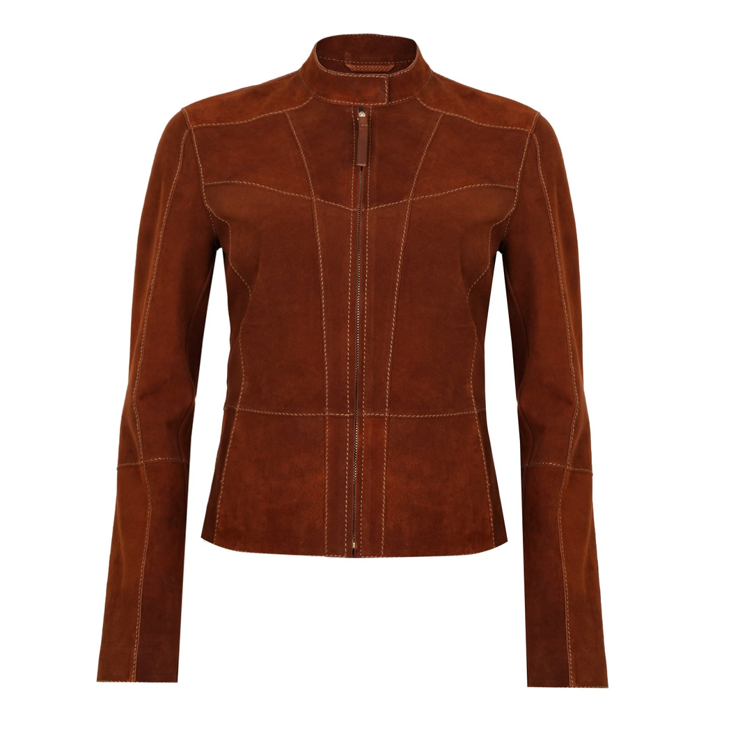 Chantoya Kahve Kadın Biker Süet Deri Ceket