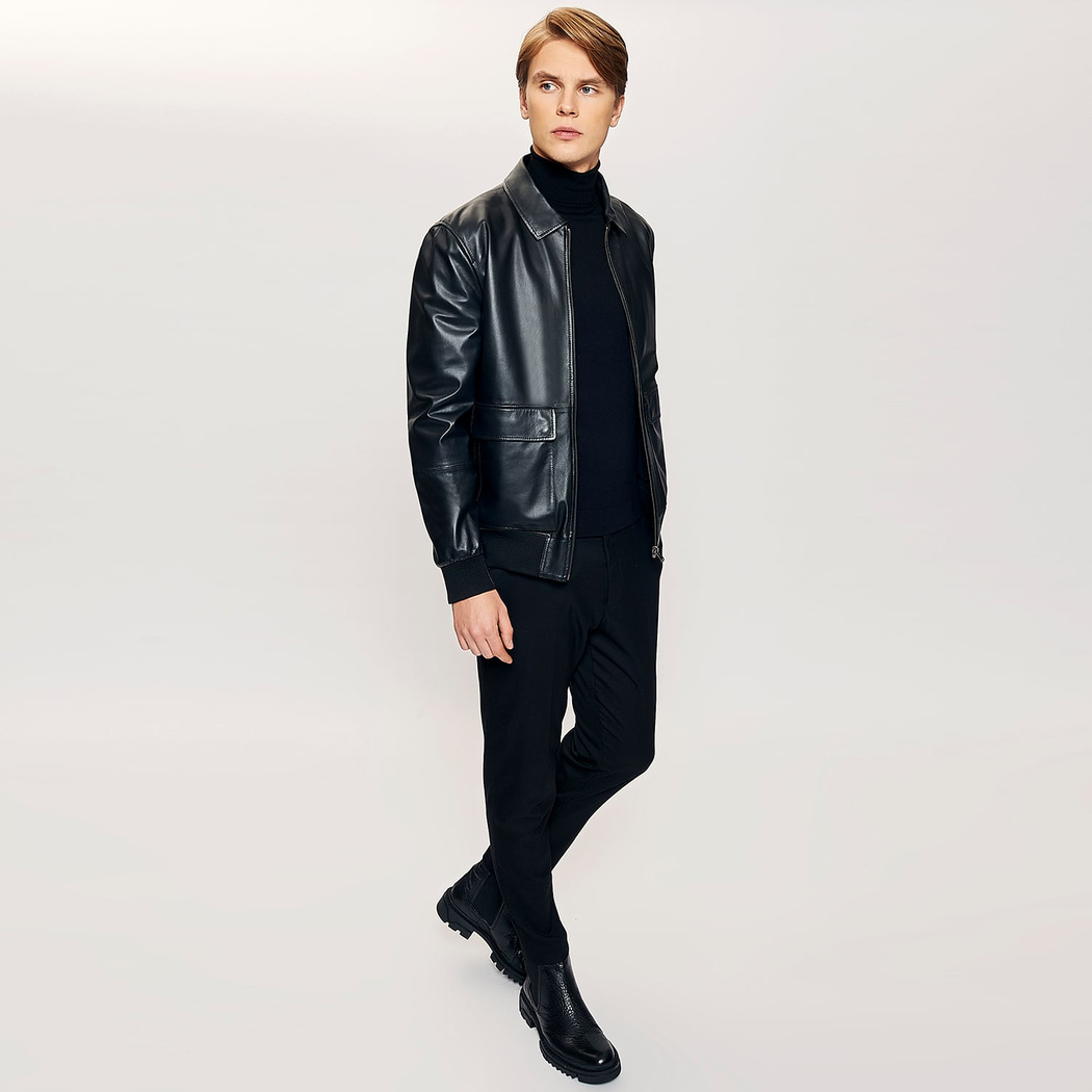 Cirino Erkek Gömlek Yakalı Deri Ceket