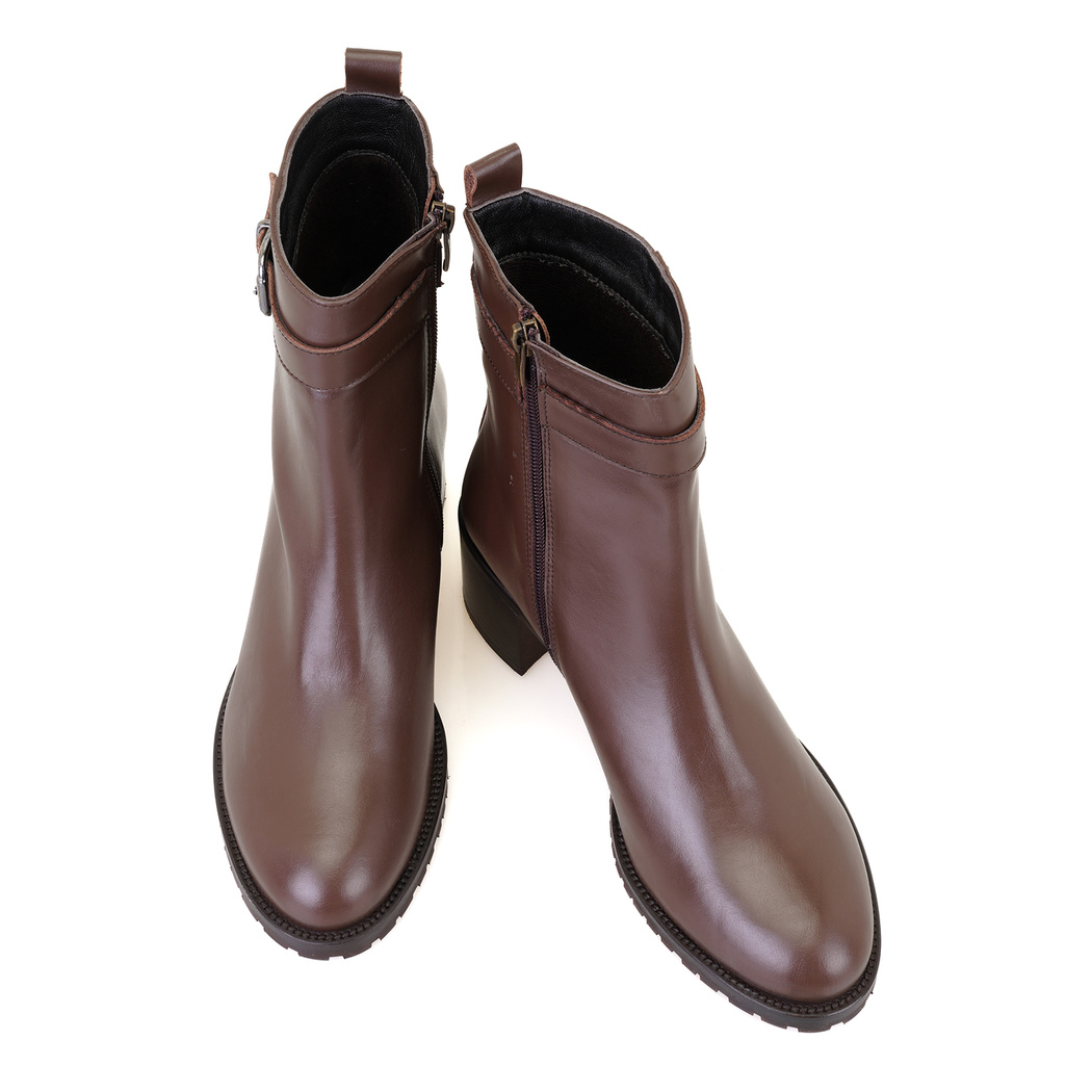 Cosa Kahve Kadın Fermuarlı Topuklu Deri Bot