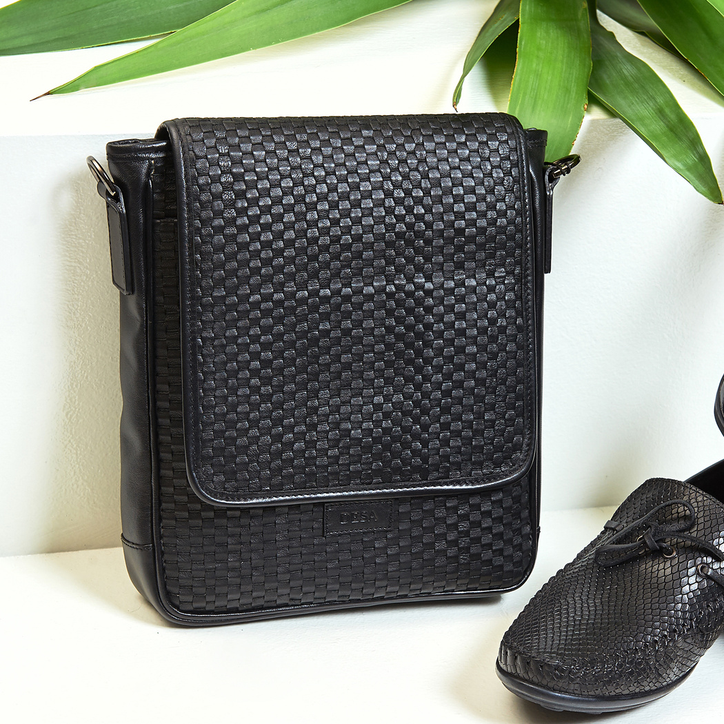 Crocus Erkek Örgülü Deri Postacı Çantası