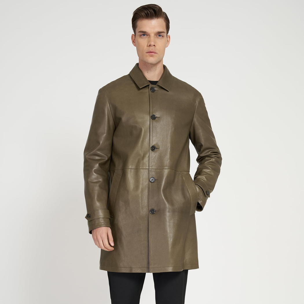 Damian Yeşil Erkek Deri Kaban