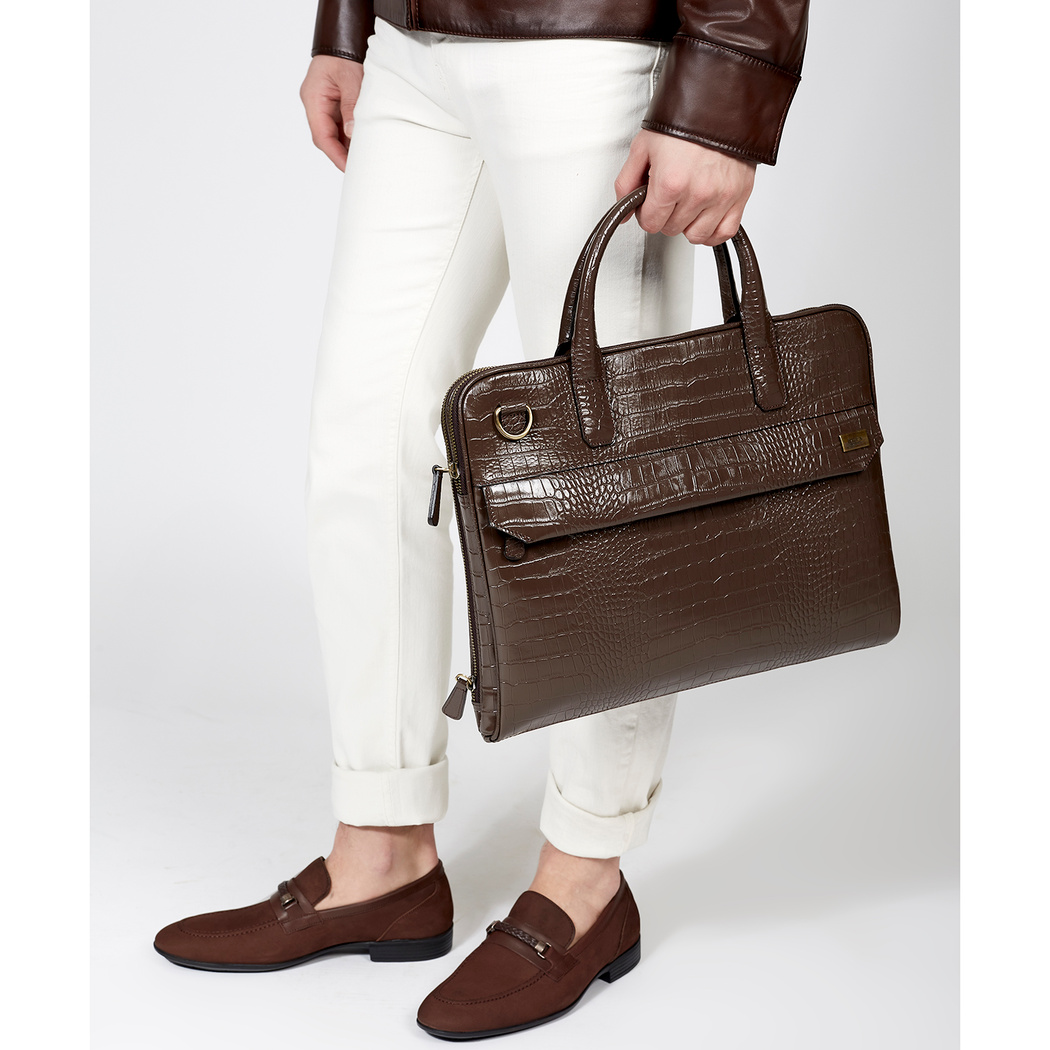 Daniel Erkek Kroko Baskılı Deri Evrak Çantası