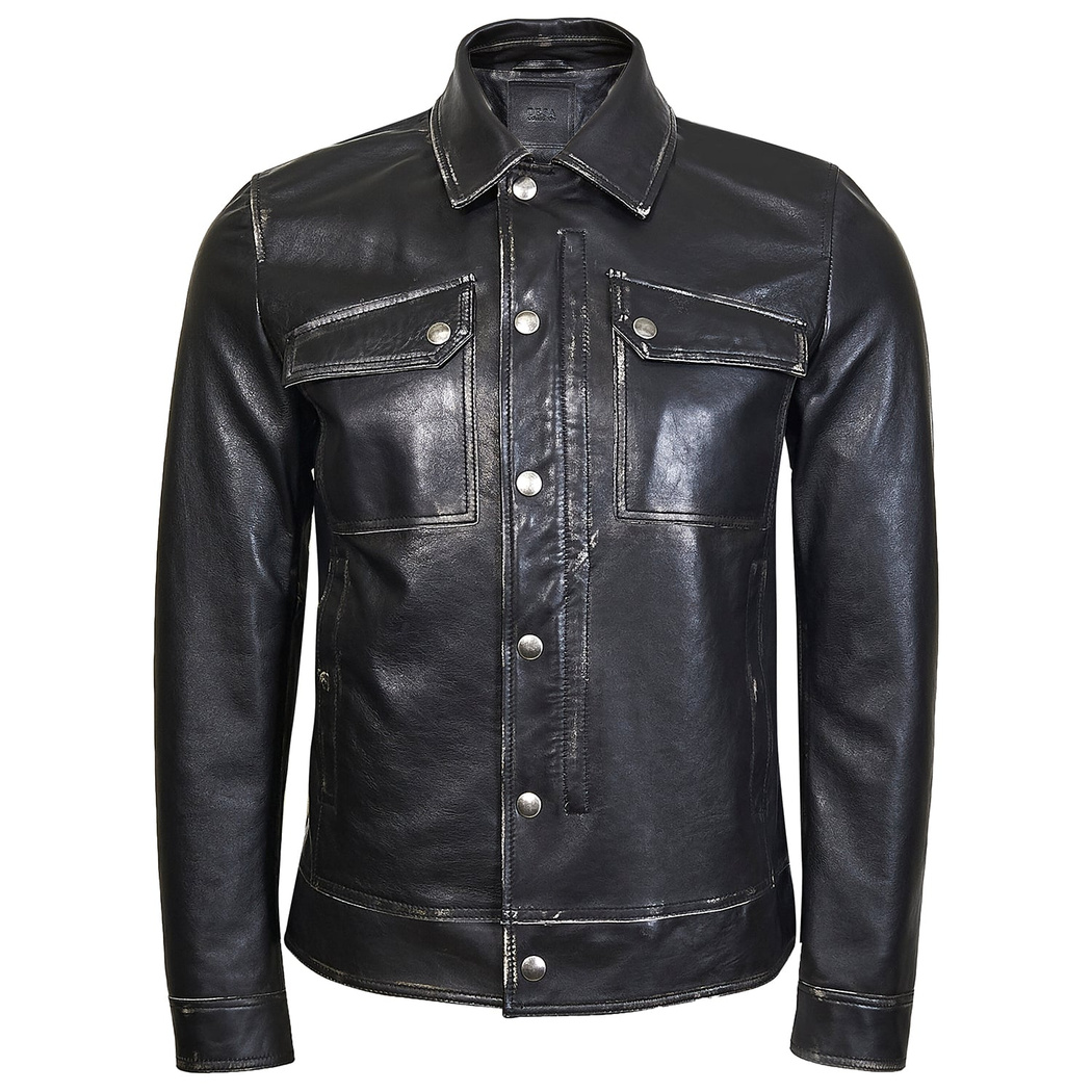 Darcio Siyah Erkek Vintage Efektli Deri Mont