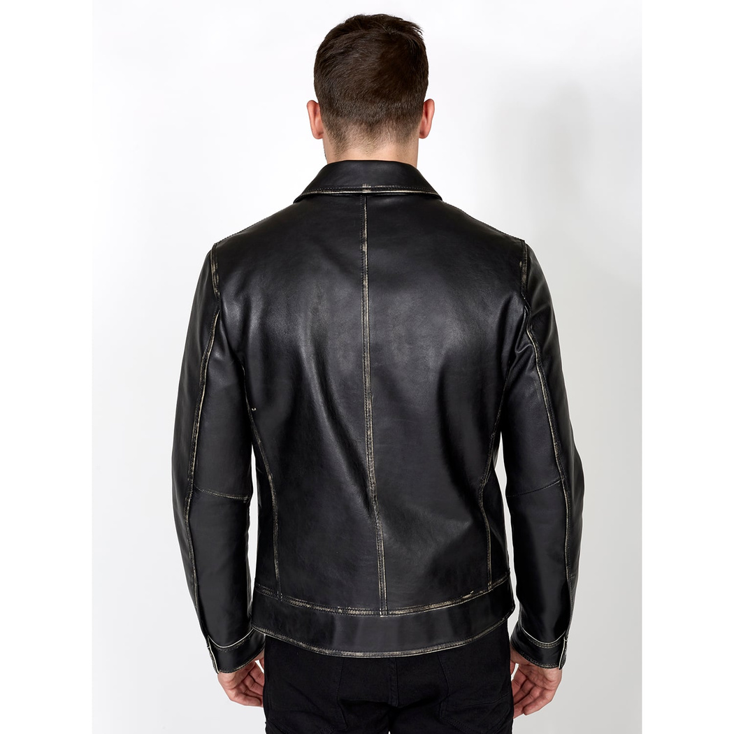 Darcio Siyah Erkek Vintage Efektli Deri Mont