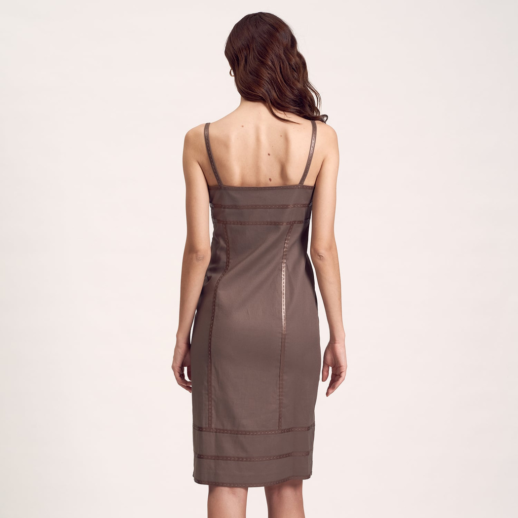 Deri Biyeli Dokuma Kadın Elbise