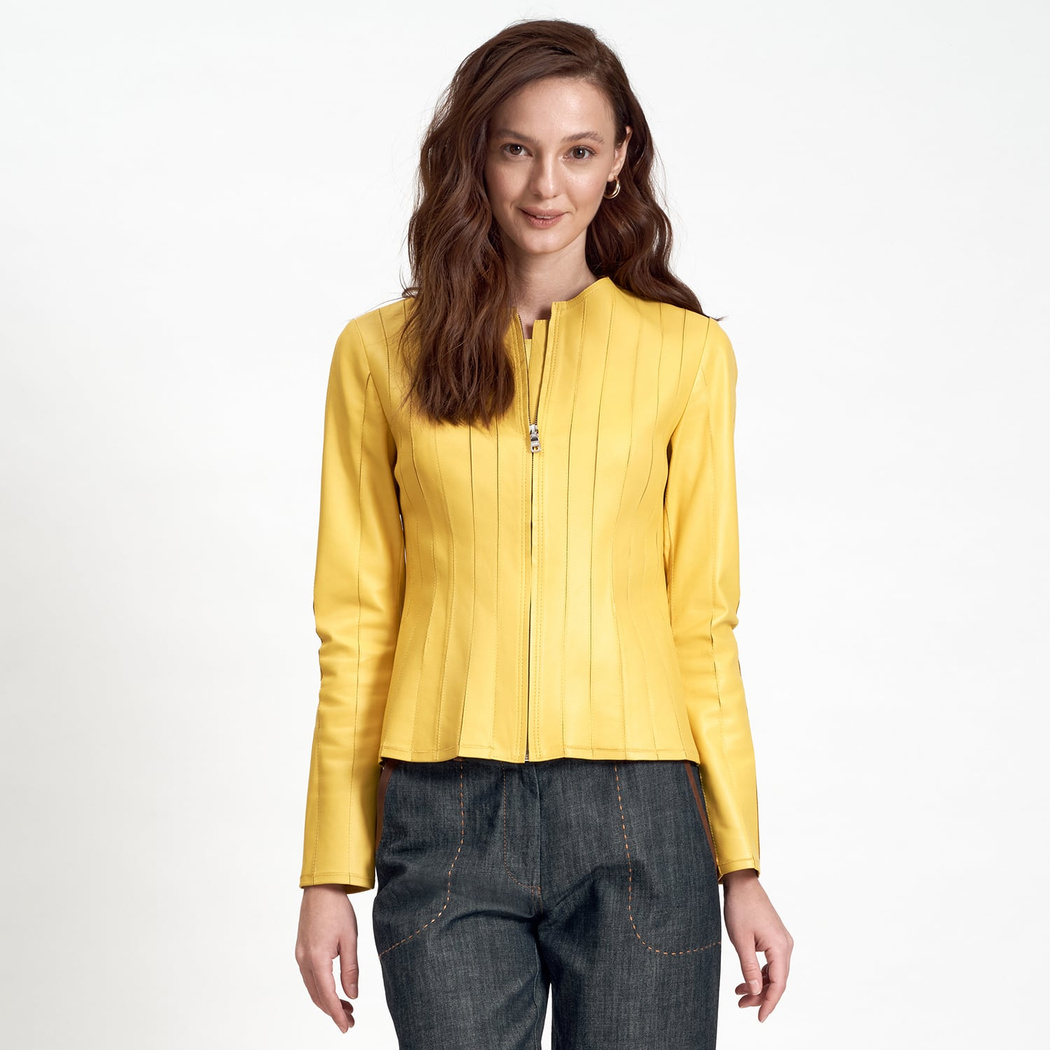 Deundria Kadın Fit Panelli Deri Ceket