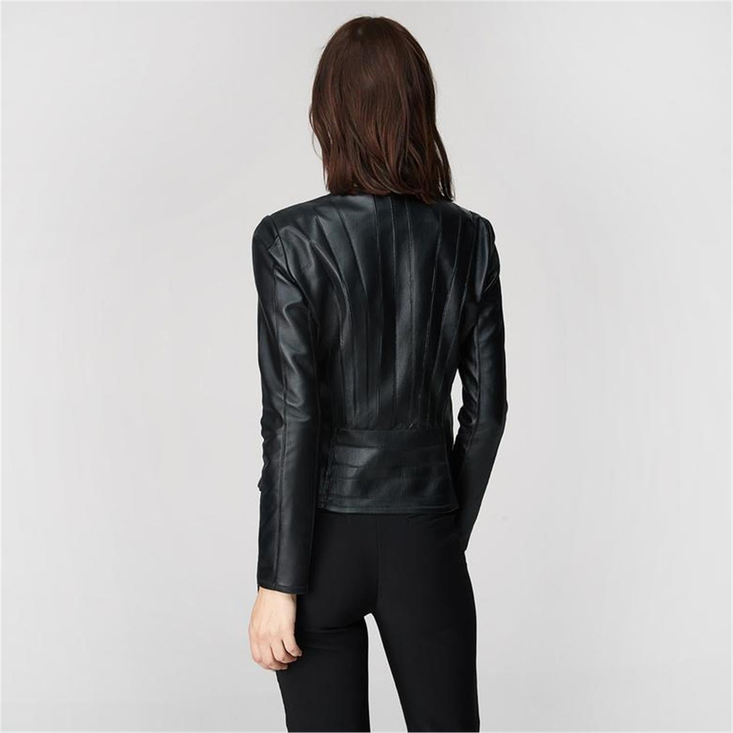 Deundria Kadın Fit Panelli Deri Ceket