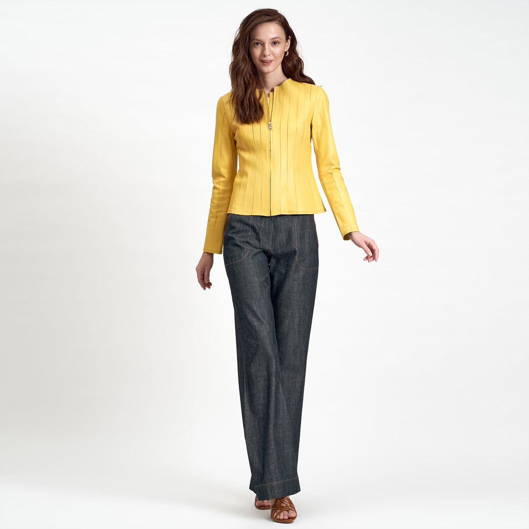 Deundria Kadın Fit Panelli Deri Ceket